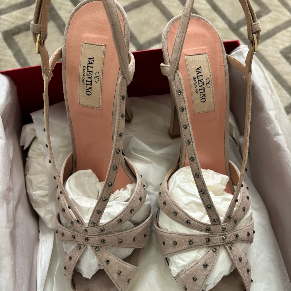 Valentino nude suede with crystal sandal heels